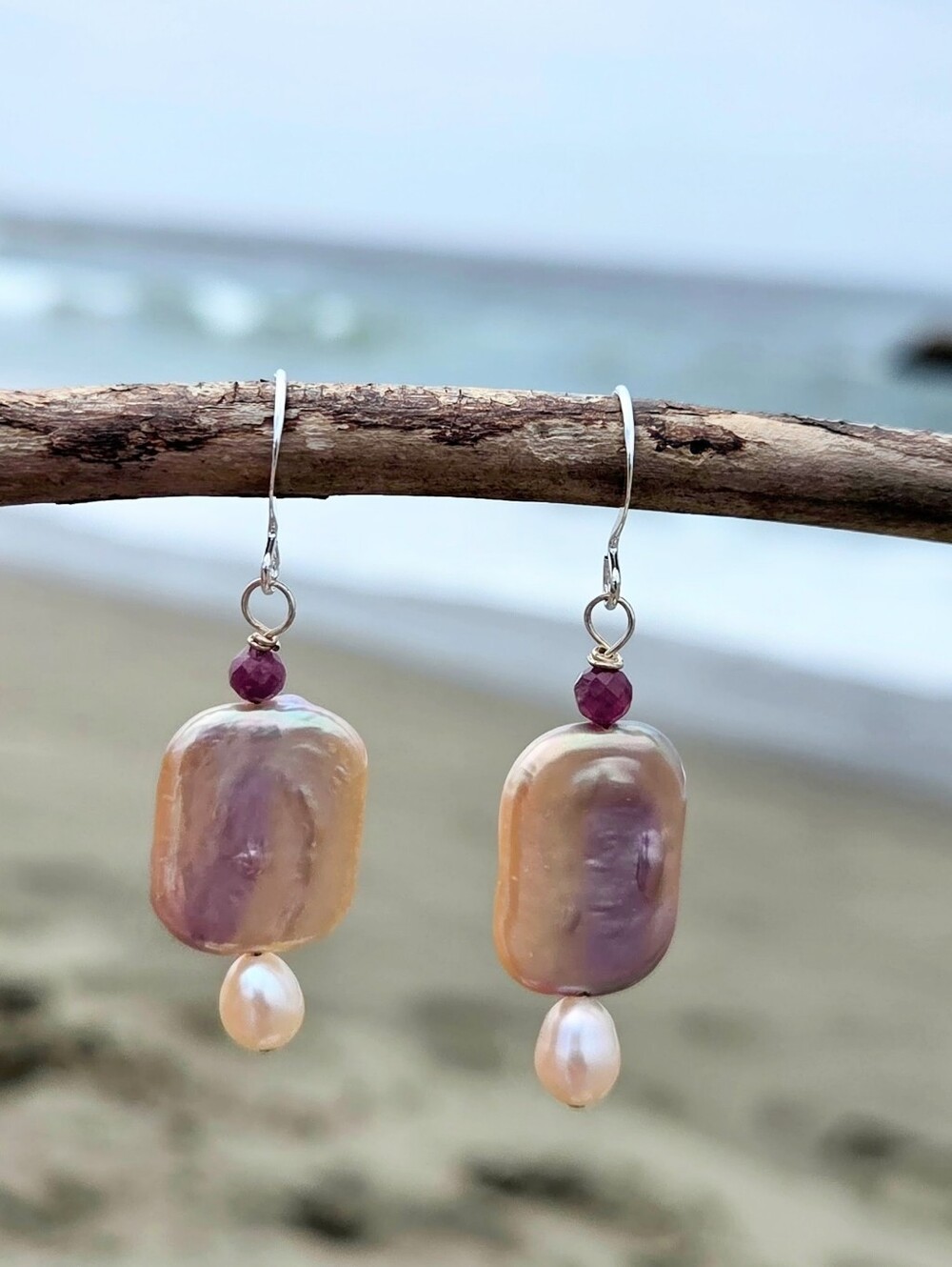 Natural Pink Baroque Pearl & Tourmaline Earrings-french Vintage /Boho Style